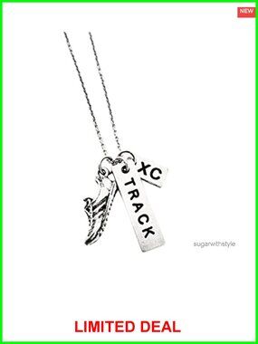 Pewter Running Shoe TRACK XC Charm Necklace Stainless Steel 18-20 in Pendant